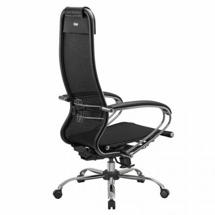 Кресло офисное МЕТТА "К-12", хром, ткань-сетка, сиденье и спинка регулируемые, черное