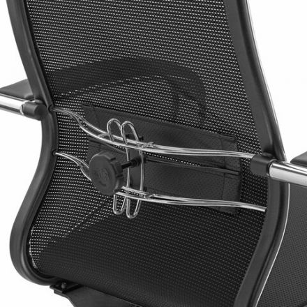 Кресло офисное МЕТТА "К-12", хром, ткань-сетка, сиденье и спинка регулируемые, черное