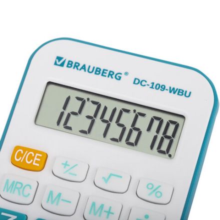Калькулятор карманный со шнурком BRAUBERG DC-109-WBU (61x110 мм), 8 разрядов, БЕЛЫЙ/ГОЛУБОЙ, 272645