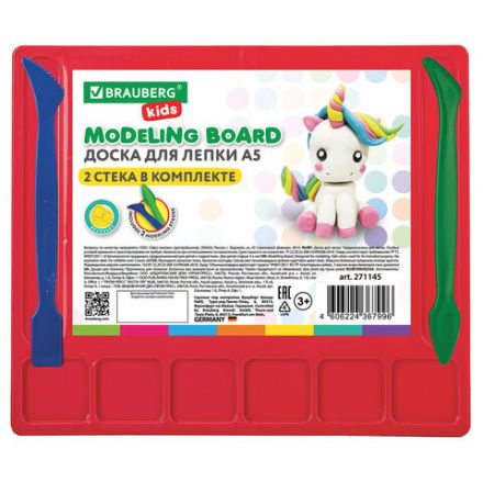 Доска для лепки с отделениями и 2 стеками А5, 200х170 мм, ассорти, BRAUBERG KIDS, 271145