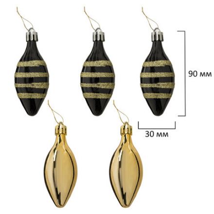 Шары новогодние ёлочные "Black&Gold", НАБОР 130 предметов, черный/золото, пластик, ЗОЛОТАЯ СКАЗКА, 592183