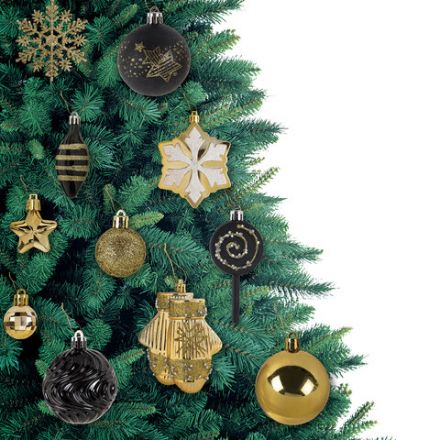 Шары новогодние ёлочные "Black&Gold", НАБОР 130 предметов, черный/золото, пластик, ЗОЛОТАЯ СКАЗКА, 592183