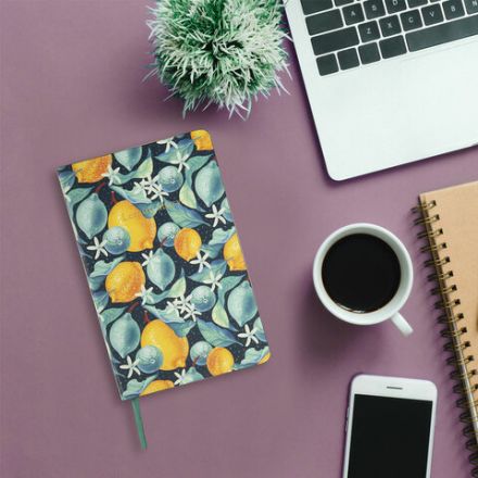 Ежедневник недатированный А5 (138х213 мм), BRAUBERG VISTA, под кожу, гибкий, 136 л., "Lemon Story", 112012