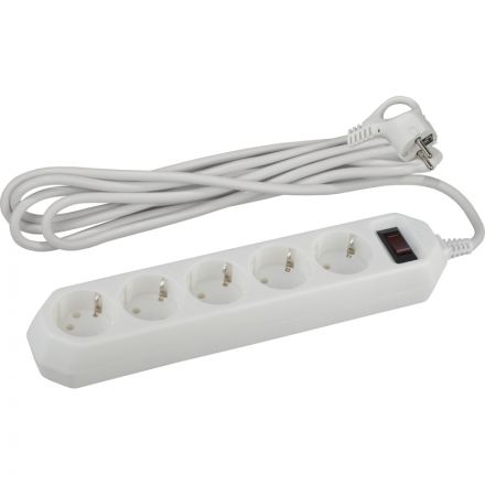 Сетевой фильтр ЭРА, 5 роз/1.5м/10А/2200Вт, с заземл, белый,USF-5es-1.5m-W