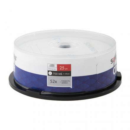 Диск CD-R SONNEN, 700 Mb, 52x, Cake Box (упаковка на шпиле) КОМПЛЕКТ 25 шт., 513531