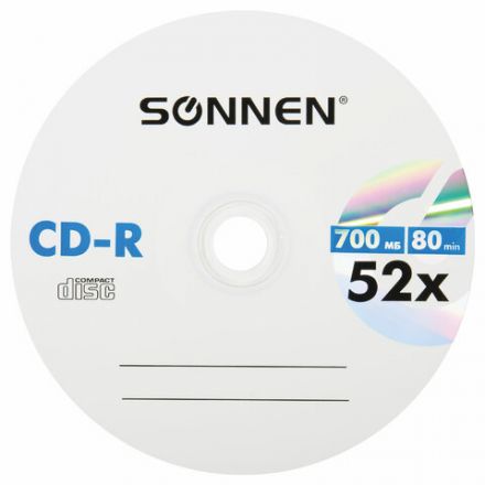 Диск CD-R SONNEN, 700 Mb, 52x, Cake Box (упаковка на шпиле) КОМПЛЕКТ 25 шт., 513531