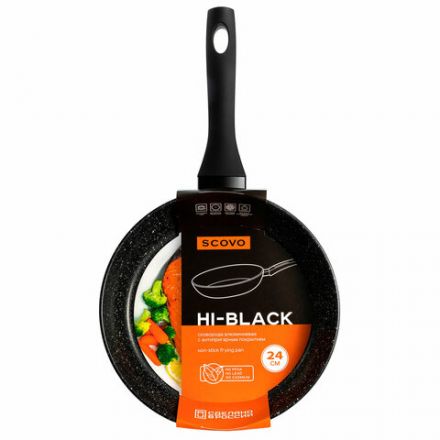 Сковорода 24 см, антипригарное покрытие, soft-touch ручка, SCOVO "Hi-Black", HB-003