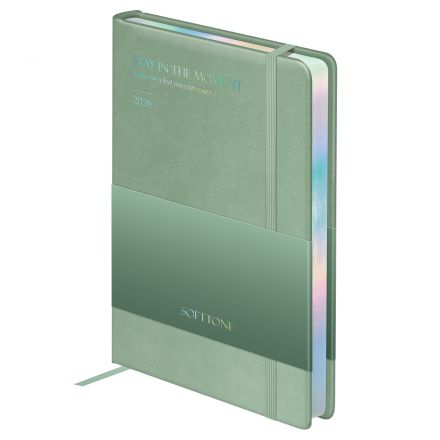 Ежедневник датированный 2026г., А5, 176л., твердый переплет, кожзам, Greenwich Line "Softone. Mint", мятный, отд.фольгой, голографический срез