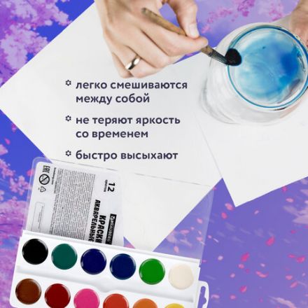 Краски акварельные BRAUBERG 12 цветов "Аниме", медовые, круглые кюветы, 192552 Краски акварельные BRAUBERG 12 цветов "Аниме", медовые, круглые кюветы, 192552