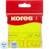 Стикеры Kores 75x75 мм неоновые желтые (1 блок, 100 листов)