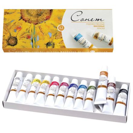 Краски масляные художественные "Сонет", НАБОР 12 цветов по 10 мл, в тубах, Невская Палитра, 2641099