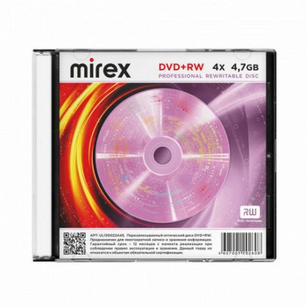 Диск DVD+RW (плюс) MIREX, 4,7 Гб, 4x, Slim Case, 1 штука, UL130022A4S Диск DVD+RW (плюс) MIREX, 4,7 Гб, 4x, Slim Case, 1 штука, UL130022A4S