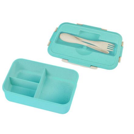 Ланч-бокс контейнер, 1 секция, 3 отделения, 1,4 л, ложка, вилка, 8х21х14 см, мятный, JOYLUX (ДЖОЙЛЮКС) ECO, 609344