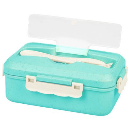 Ланч-бокс контейнер, 1 секция, 3 отделения, 1,4 л, ложка, вилка, 8х21х14 см, мятный, JOYLUX (ДЖОЙЛЮКС) ECO, 609344