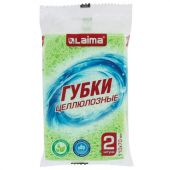 Губки для посуды 110х70х20 мм, ЦЕЛЛЮЛОЗНЫЕ, КОМПЛЕКТ 2 штуки, зеленые, LAIMA, 700257