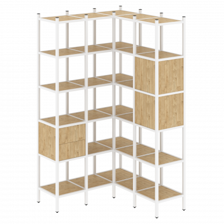 Loft Угловой внутренний стеллаж наборный VR.L-34 Тиквуд светлый/Белый металл 1278*1278*2280 Loft Угловой внутренний стеллаж наборный VR.L-34 Тиквуд светлый/Белый металл 1278*1278*2280