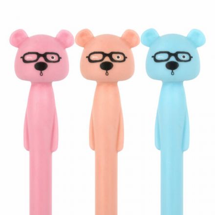 Ручка фигурная шариковая ЮНЛАНДИЯ "Мишка", мягкий силиконовый корпус, ассорти, СИНЯЯ, пишущий узел 0,7 мм, 143780