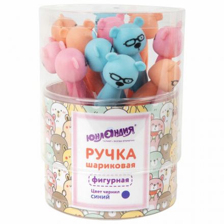 Ручка фигурная шариковая ЮНЛАНДИЯ "Мишка", мягкий силиконовый корпус, ассорти, СИНЯЯ, пишущий узел 0,7 мм, 143780