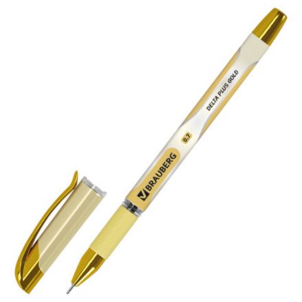 Ручка шариковая масляная с грипом BRAUBERG "Delta Plus Gold", СИНЯЯ, пишущий узел 0,7 мм, линия письма 0,35 мм, 144256