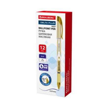 Ручка шариковая масляная с грипом BRAUBERG "Delta Plus Gold", СИНЯЯ, пишущий узел 0,7 мм, линия письма 0,35 мм, 144256