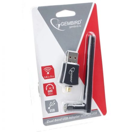 Сетевой адаптер Wi-Fi USB-адаптер Gembird, 600 Мбит,802.11b/g/n/ac/а