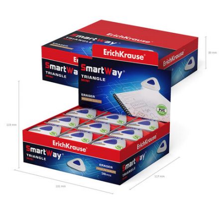 Ластик ERICH KRAUSE "SmartWay Mini Triangle", 37х35х9 мм, белый, треугольный, пластиковый держатель, 45552
