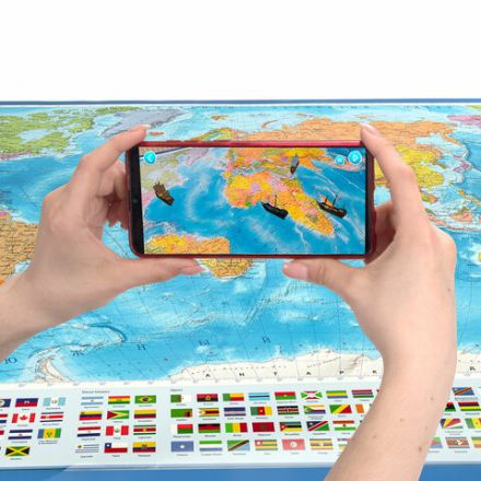 Карта мира политическая 199х134 см, 1:15,5М, с ламинацией, интерактивная, европодвес, BRAUBERG, 112387