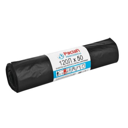 Мешки для мусора 120 л, черные, в рулоне 50 шт., ПВД, 20 мкм, 70х110 см, PACLAN "Professional", 1338507 Мешки для мусора 120 л, черные, в рулоне 50 шт., ПВД, 20 мкм, 70х110 см, PACLAN "Professional", 1338507