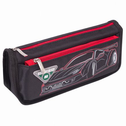 Пенал мягкий ЮНЛАНДИЯ, 2 отделения, полиэстер, "Speed car", черный, 21х6х9 см, 270273