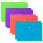 Папка-конверт с кнопкой А4, КОМПЛЕКТ 8 шт., яркие неоновые цвета ассорти, BRAUBERG "NEON", 272871