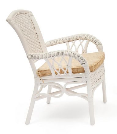 Комплект обеденный "ANDREA" ( стол со стеклом + 4 кресла + подушки) TCH White (белый), Ткань рубчик, цвет кремовый