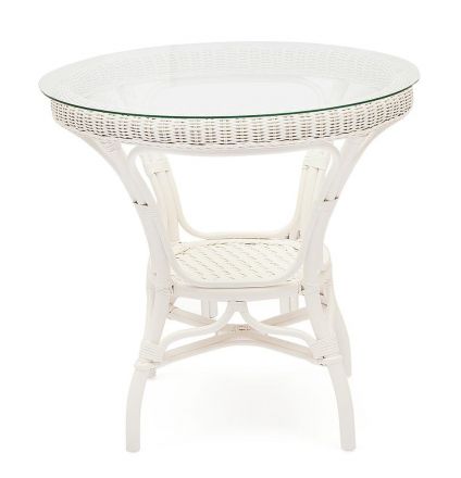 Комплект обеденный "ANDREA" ( стол со стеклом + 4 кресла + подушки) TCH White (белый), Ткань рубчик, цвет кремовый