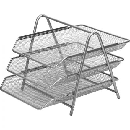 Лоток для бумаг горизонтальный Attache (3 секции, металлическая сетка, высота 267 мм, серебро)