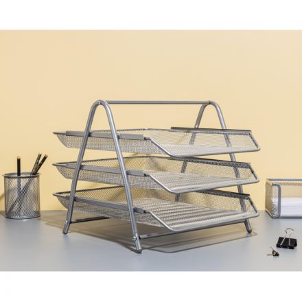 Лоток для бумаг горизонтальный Attache (3 секции, металлическая сетка, высота 267 мм, серебро)