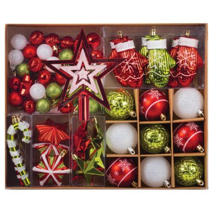 Шары новогодние ёлочные "Red&Lime", НАБОР 67 предметов, красный/зелёный, пластик, ЗОЛОТАЯ СКАЗКА, 592184