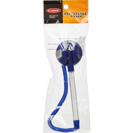 Ручка шариковая на синей подставке Beifa синяя на липучке с пружиной (толщина линии 0.5 мм)