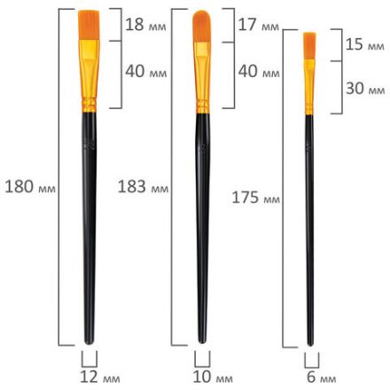 Кисти набор 10 шт., синтетика, черные, № 2/0-8 (Круглые; Овальные; Плоские; Лайнеры), WBZ (ВБЗ), 201084