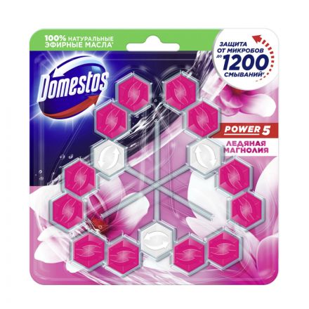 Блок для унитаза Domestos POWER 5 TRIO Ледяная магнолия 3х55гр на блистере