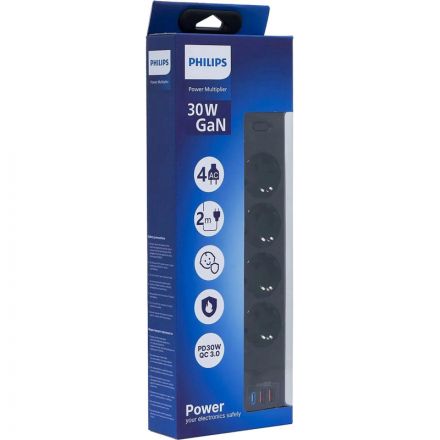 Сетевой фильтр Philips CHP8246BA/51 4р/2м с USB, 10А, черный Сетевой фильтр Philips CHP8246BA/51 4р/2м с USB, 10А, черный