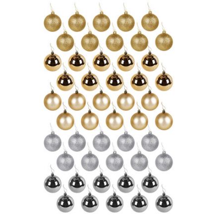 Шары елочные НАБОР 50 шт., 6 см, "Gold&Silver Spark", пластик, золото/серебро, ЗОЛОТАЯ СКАЗКА, 592452