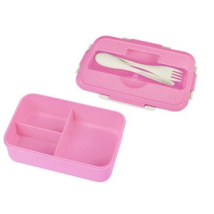 Ланч-бокс контейнер, 1 секция, 3 отделения, 1,4 л, ложка, вилка, 8х21х14 см, розовый, JOYLUX (ДЖОЙЛЮКС) ECO, 609345