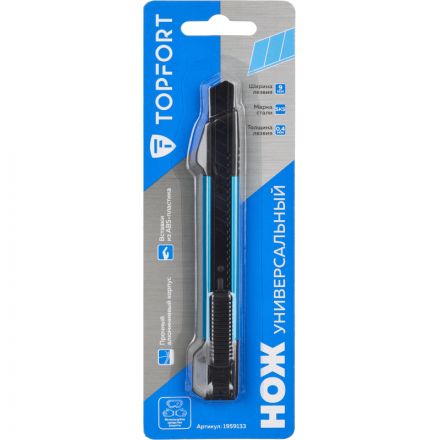 Нож универсальный TOPFORT 9мм с мет.направл.,алюм+ABS,лезв.воронение Нож универсальный TOPFORT 9мм с мет.направл.,алюм+ABS,лезв.воронение