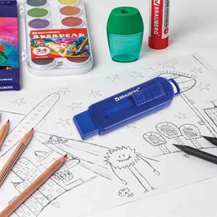 Ластик выдвижной BRAUBERG "Slider", 88х26х16 мм, синий, блистер, 271984