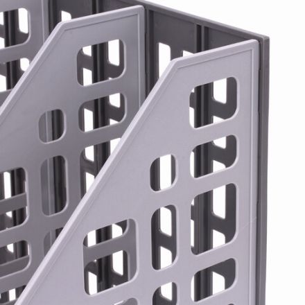 Лоток вертикальный для бумаг BRAUBERG "MAXI Plus", 240 мм, 3 отделения, сетчатый, сборный, серый, 237014