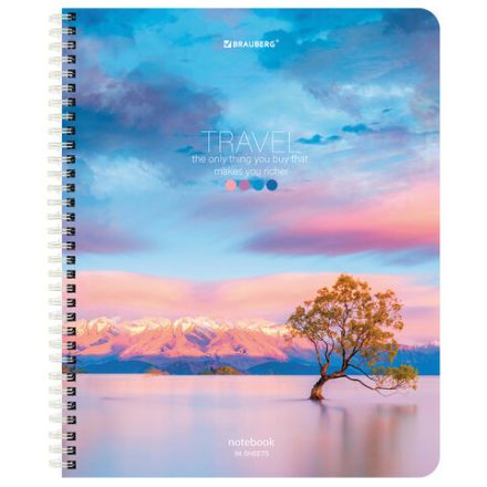 Тетрадь А5 96 л. BRAUBERG, гребень, клетка, обложка картон, "Travel" (микс в спайке), 404426
