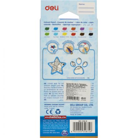 Карандаши цветные Deli Paw Patrol трехгран,заточен,12цв/наб,картон EC116-12