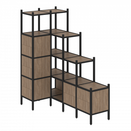 Loft Угловой внутренний стеллаж наборный VR.L-42 Дуб аризона/Чёрный металл 862*1694*1869