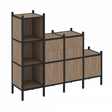 Loft Прямой стеллаж наборный VR.L-17 Дуб аризона/Чёрный металл 1278*446*1458