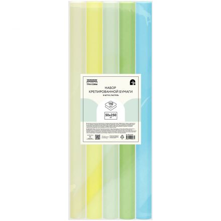 Набор крепированной бумаги ТРИ СОВЫ, 50*250см, 110г/м2, 10шт, пастель, в рулонах Набор крепированной бумаги ТРИ СОВЫ, 50*250см, 110г/м2, 10шт, пастель, в рулонах