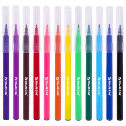 Фломастеры кросс-серия МИЛЫЕ КОТЫ, 12 цветов, вентилируемый колпачок, картонная коробка с европодвесом, BRAUBERG, 152620